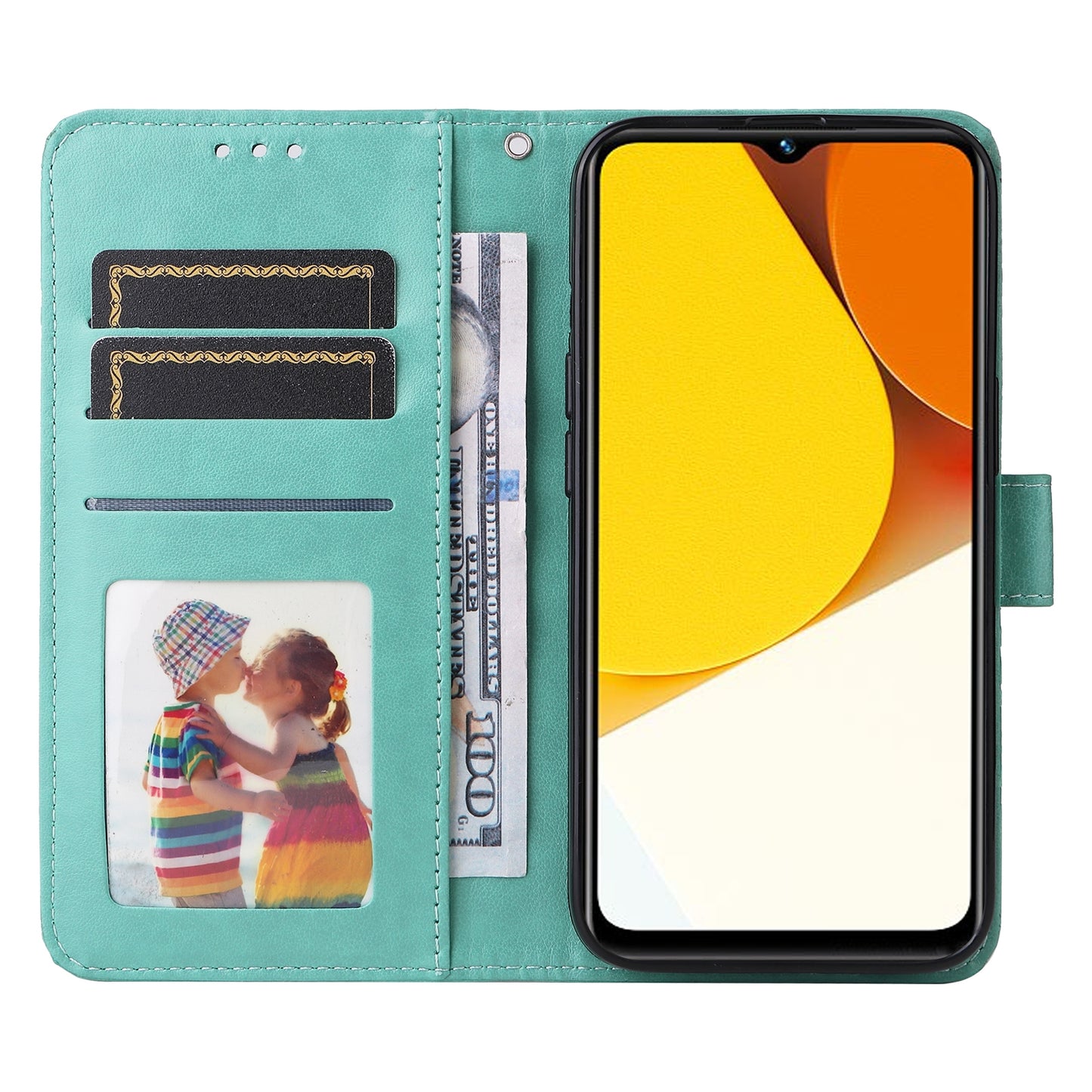 For vivo Y35 4G Sunflower Embossed Leather Wallet Phone Case with Kickstand and Card Holder