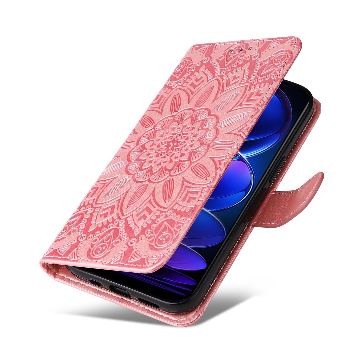 Xiaomi Redmi Note 12 China Sunflower Embossed Leather Wallet Phone Case with Kickstand and Card Holder