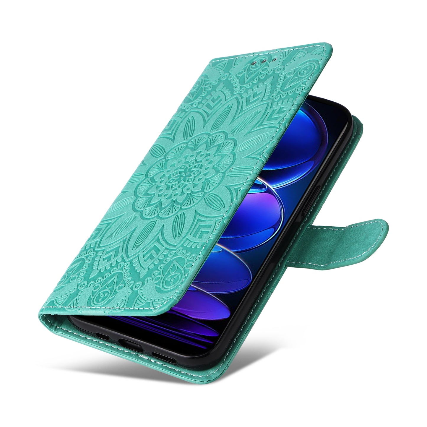 Xiaomi Redmi Note 12 China Sunflower Embossed Leather Wallet Phone Case with Kickstand and Card Holder