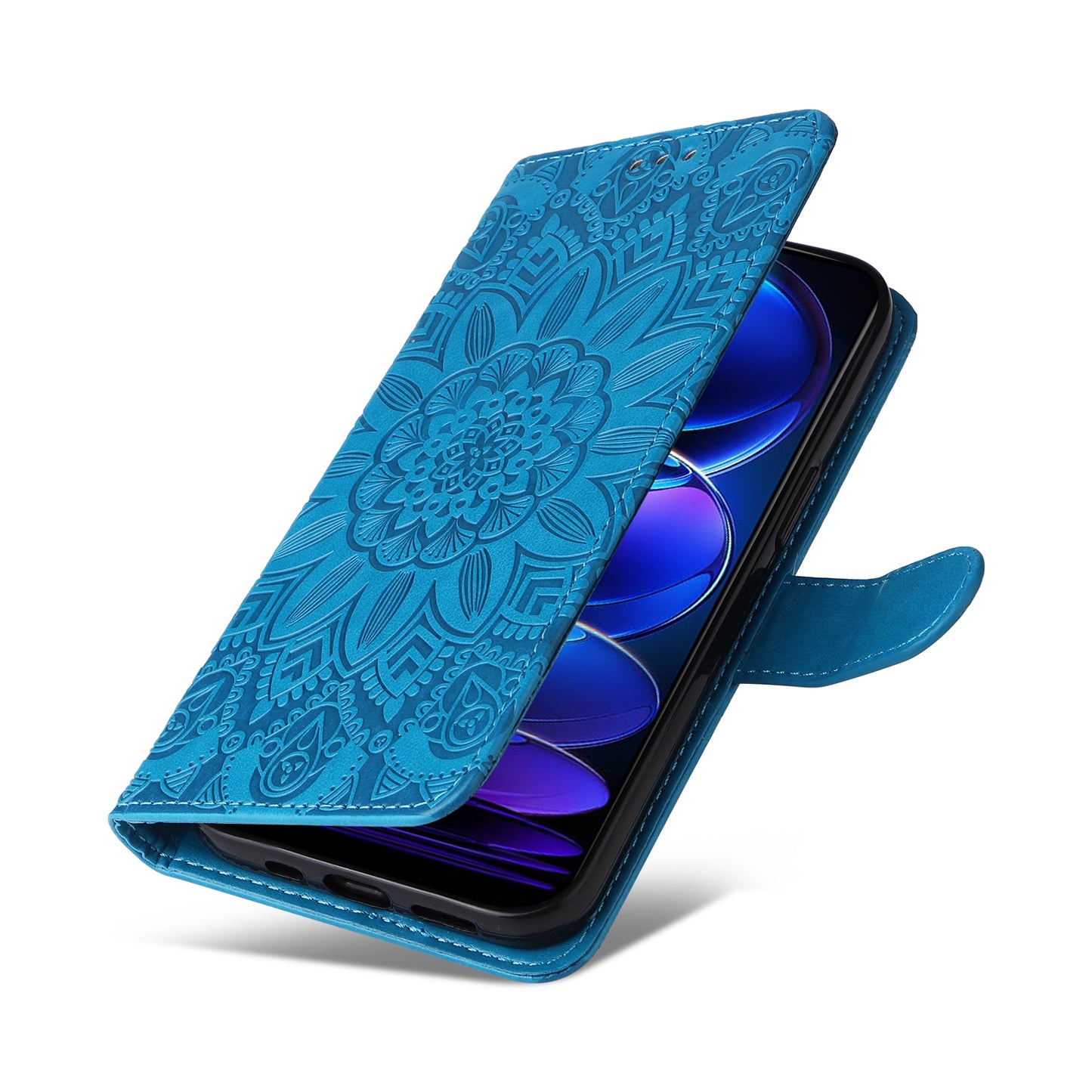 Xiaomi Redmi Note 12 China Sunflower Embossed Leather Wallet Phone Case with Kickstand and Card Holder