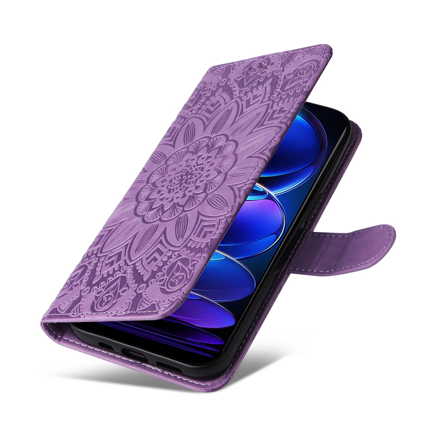 Xiaomi Redmi Note 12 China Sunflower Embossed Leather Wallet Phone Case with Kickstand and Card Holder