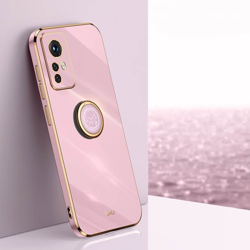 For Xiaomi 12 Lite Tough TPU Phone Case with 6D Electroplate, Straight Edge Design, and Comfortable Ring Holder