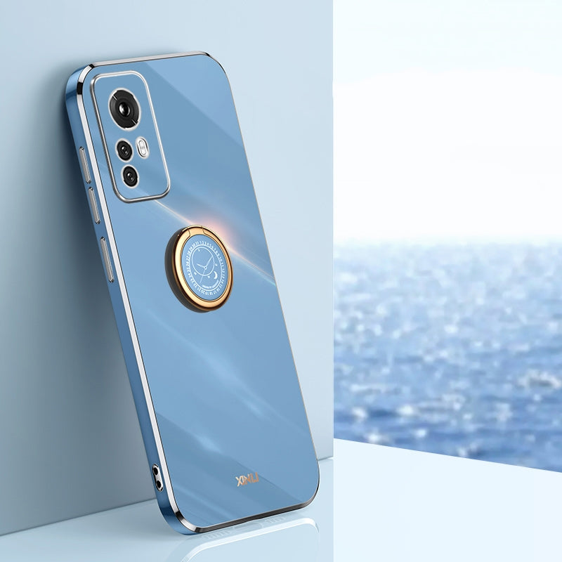 For Xiaomi 12 Lite Tough TPU Phone Case with 6D Electroplate, Straight Edge Design, and Comfortable Ring Holder
