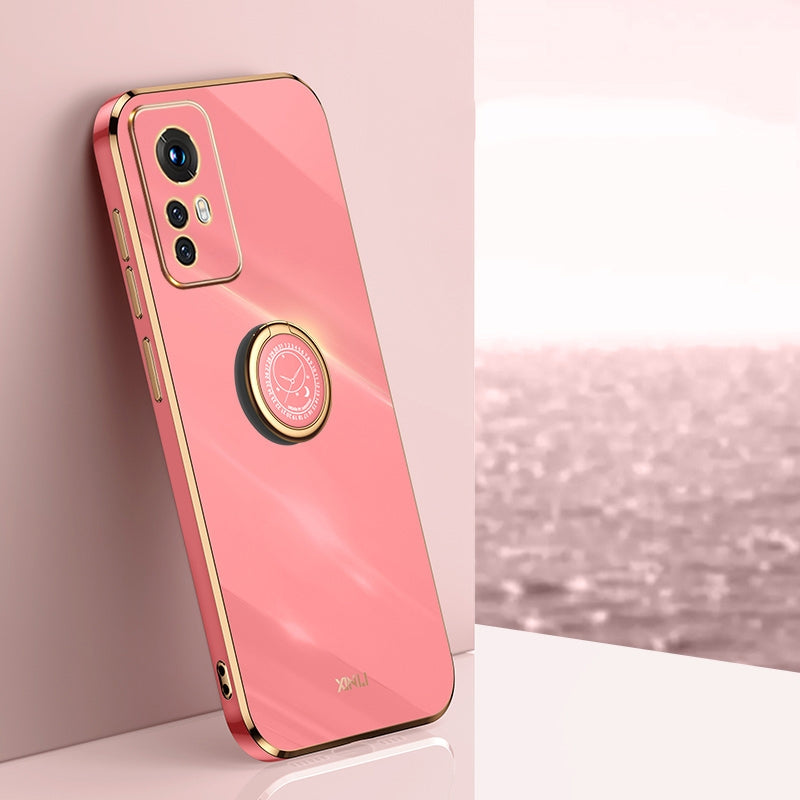 For Xiaomi 12 Lite Tough TPU Phone Case with 6D Electroplate, Straight Edge Design, and Comfortable Ring Holder