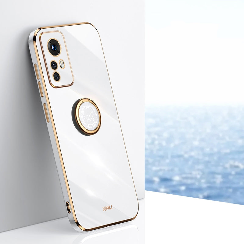 For Xiaomi 12 Lite Tough TPU Phone Case with 6D Electroplate, Straight Edge Design, and Comfortable Ring Holder