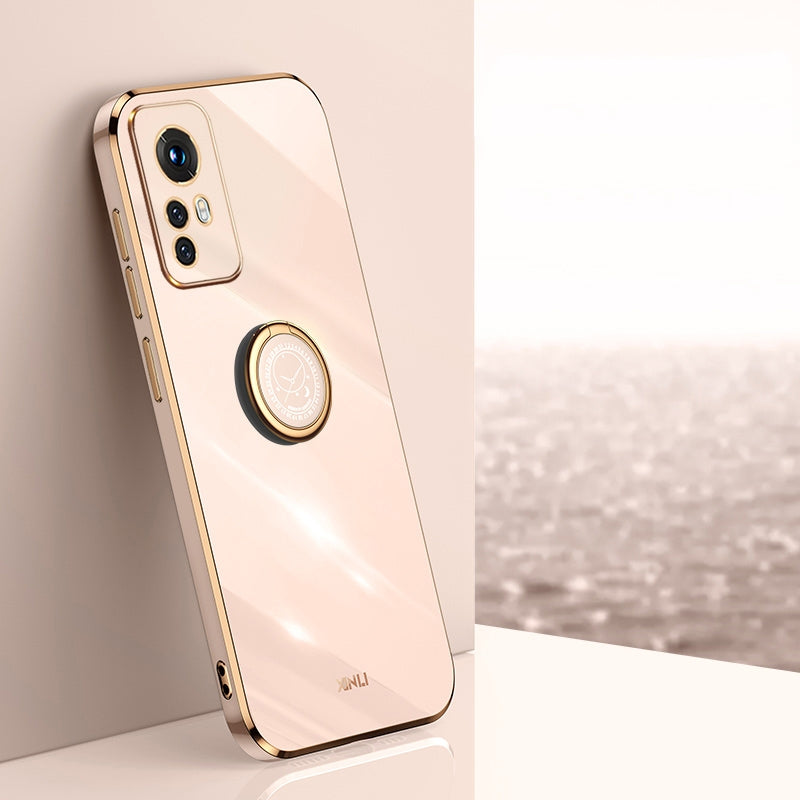 For Xiaomi 12 Lite Tough TPU Phone Case with 6D Electroplate, Straight Edge Design, and Comfortable Ring Holder
