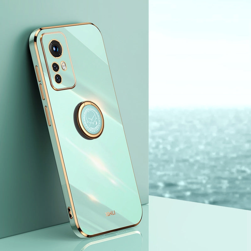 For Xiaomi 12 Lite Tough TPU Phone Case with 6D Electroplate, Straight Edge Design, and Comfortable Ring Holder