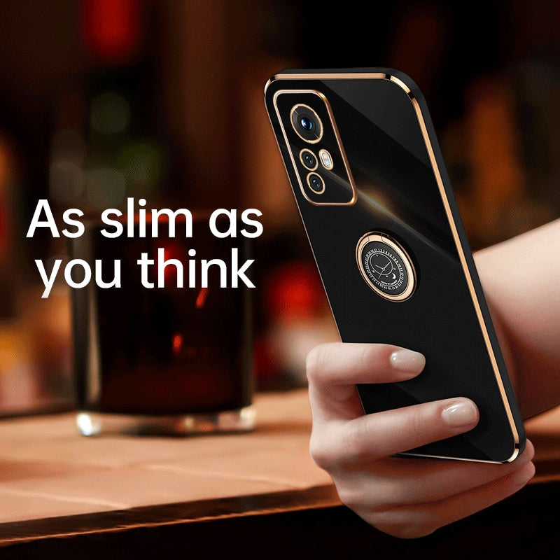 For Xiaomi 12 Lite Tough TPU Phone Case with 6D Electroplate, Straight Edge Design, and Comfortable Ring Holder