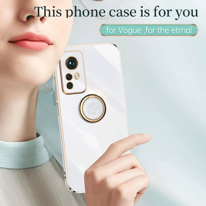 For Xiaomi 12 Lite Tough TPU Phone Case with 6D Electroplate, Straight Edge Design, and Comfortable Ring Holder