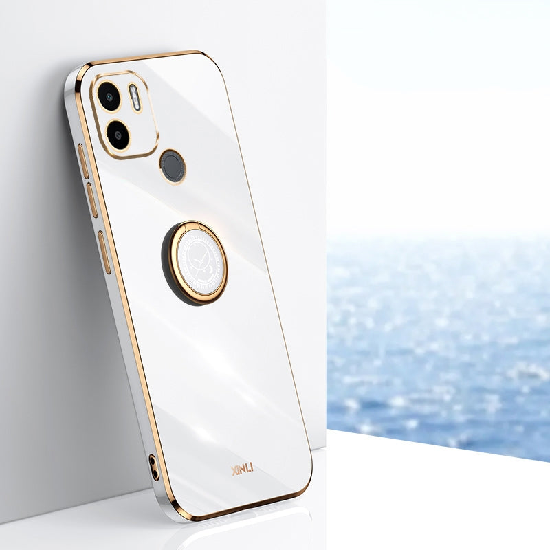 Xiaomi Redmi A1+ Tough TPU Phone Case with 6D Electroplate, Straight Edge Design, and Comfortable Ring Holder