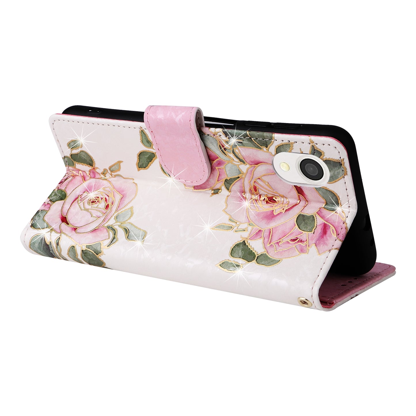 Samsung Galaxy A22e 5G Luxury Bronzing Leather Case - Floral RFID Wallet Cover with Stand & Card Slots