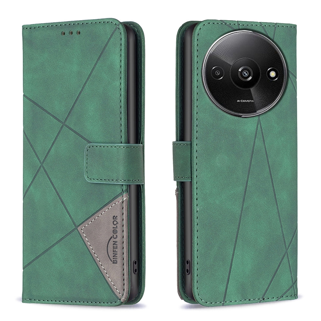 Xiaomi Redmi A3 Rhombus Texture Leather Phone Case with Magnetic Buckle and Card Holder