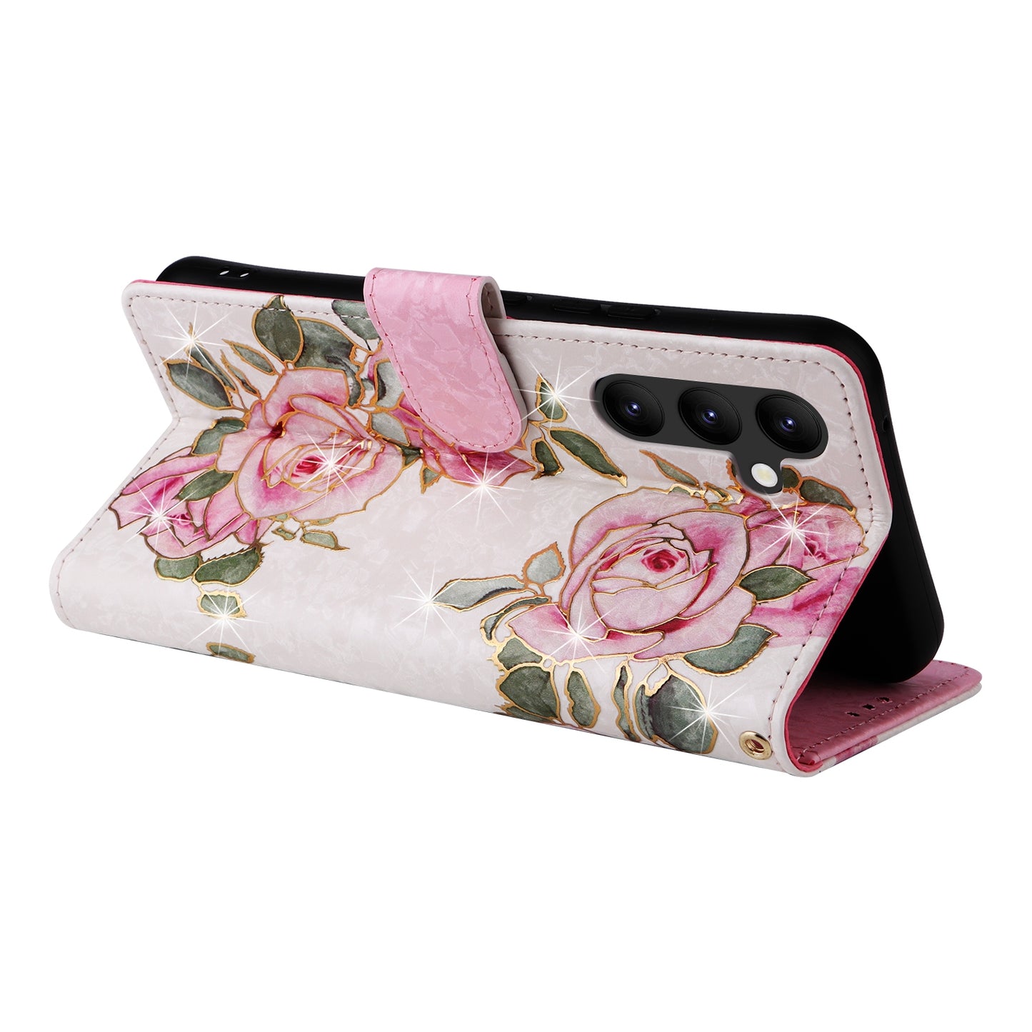 Samsung Galaxy A34 5G Luxury Bronzing Leather Case - Floral RFID Wallet Cover with Stand & Card Slots