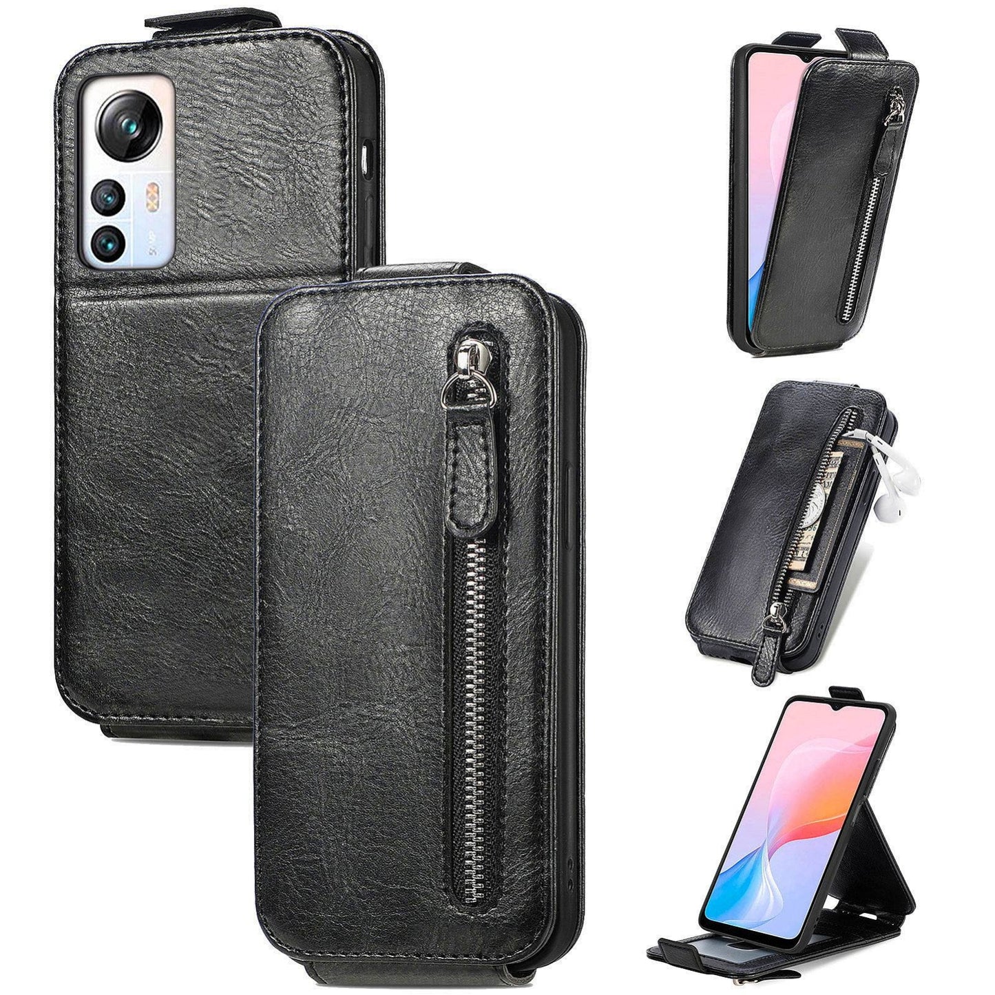 For Blackview A85 Zipper Wallet Case - Vertical Flip Leather Phone Cover with Multiple Card Slots and Stand