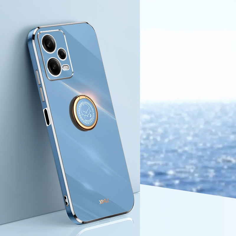 Xiaomi Redmi Note 12 5G Tough TPU Phone Case with 6D Electroplate, Straight Edge Design, and Comfortable Ring Holder