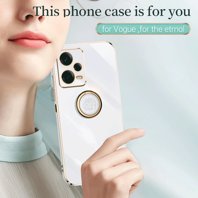 Xiaomi Redmi Note 12 5G Tough TPU Phone Case with 6D Electroplate, Straight Edge Design, and Comfortable Ring Holder