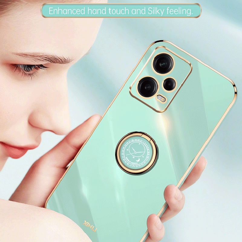 Xiaomi Redmi Note 12 5G Tough TPU Phone Case with 6D Electroplate, Straight Edge Design, and Comfortable Ring Holder