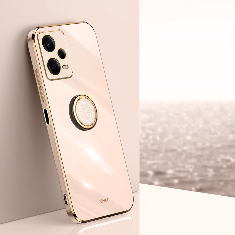 Xiaomi Redmi Note 12 5G Tough TPU Phone Case with 6D Electroplate, Straight Edge Design, and Comfortable Ring Holder