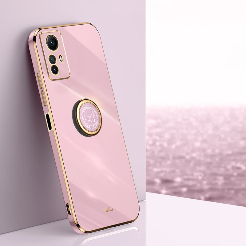 Xiaomi Redmi Note 12S 4G Tough TPU Phone Case with 6D Electroplate, Straight Edge Design, and Comfortable Ring Holder