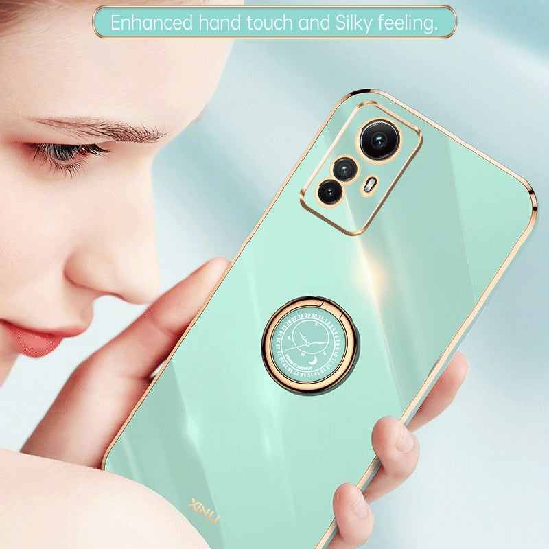 Xiaomi Redmi Note 12S 4G Tough TPU Phone Case with 6D Electroplate, Straight Edge Design, and Comfortable Ring Holder