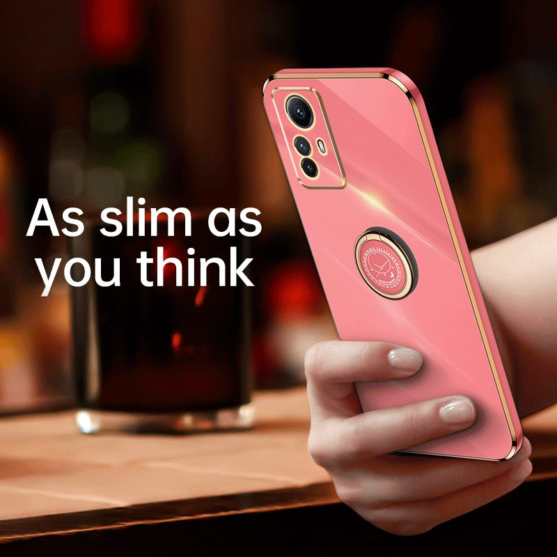 Xiaomi Redmi Note 12S 4G Tough TPU Phone Case with 6D Electroplate, Straight Edge Design, and Comfortable Ring Holder
