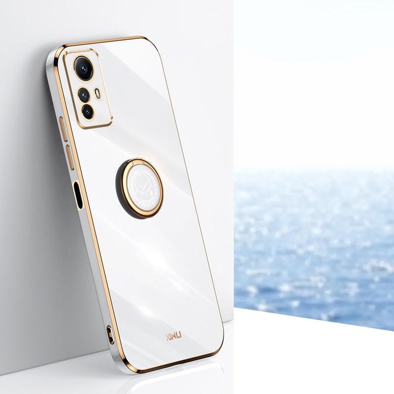 Xiaomi Redmi Note 12S 4G Tough TPU Phone Case with 6D Electroplate, Straight Edge Design, and Comfortable Ring Holder