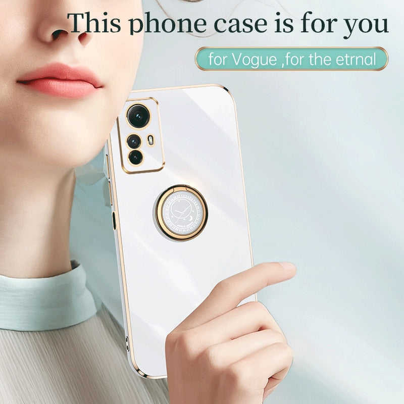 Xiaomi Redmi Note 12S 4G Tough TPU Phone Case with 6D Electroplate, Straight Edge Design, and Comfortable Ring Holder
