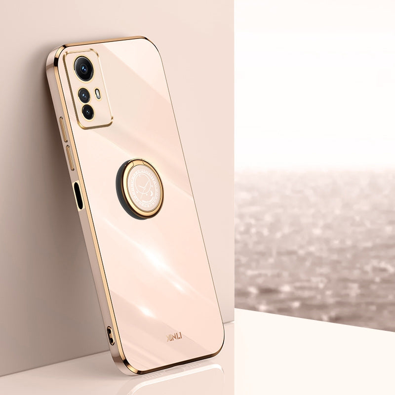 Xiaomi Redmi Note 12S 4G Tough TPU Phone Case with 6D Electroplate, Straight Edge Design, and Comfortable Ring Holder