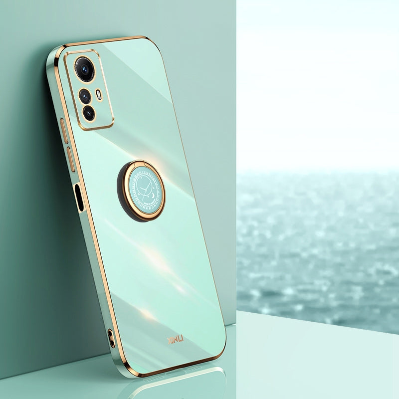 Xiaomi Redmi Note 12S 4G Tough TPU Phone Case with 6D Electroplate, Straight Edge Design, and Comfortable Ring Holder