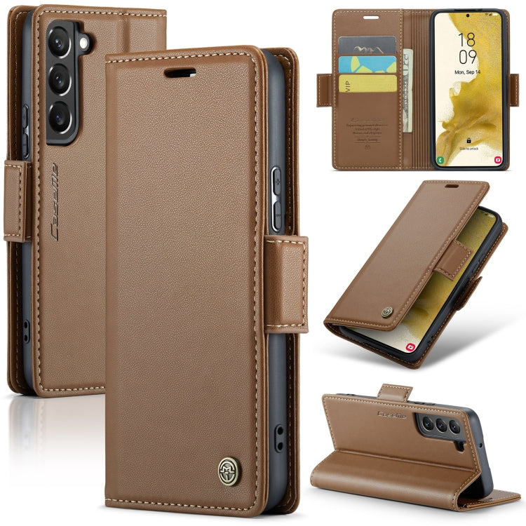For Samsung Galaxy S22 5G Leather Case - RFID, Butterfly Buckle, Card Slot, Stand, Litchi Texture