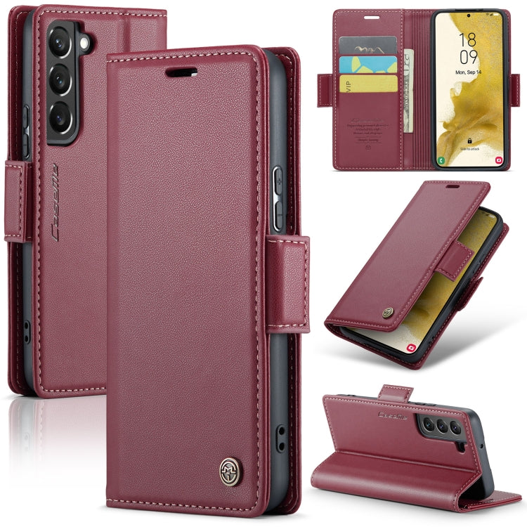 For Samsung Galaxy S22 5G Leather Case - RFID, Butterfly Buckle, Card Slot, Stand, Litchi Texture