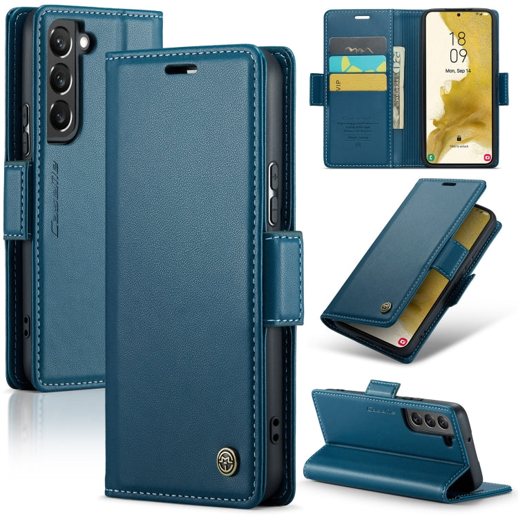 For Samsung Galaxy S22 5G Leather Case - RFID, Butterfly Buckle, Card Slot, Stand, Litchi Texture