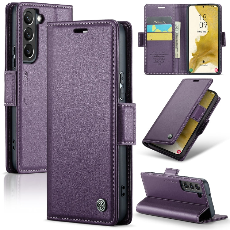 For Samsung Galaxy S22 5G Leather Case - RFID, Butterfly Buckle, Card Slot, Stand, Litchi Texture