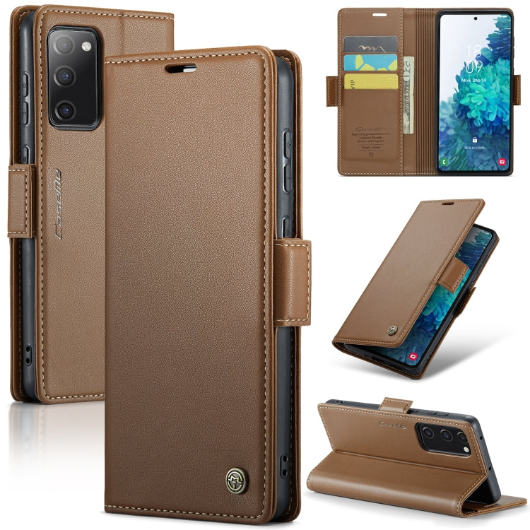Samsung Galaxy S20 FE Case - RFID Anti-Theft Leather, Butterfly Buckle, Card Slot, Litchi Texture