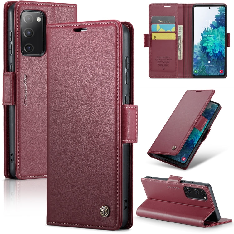 Samsung Galaxy S20 FE Case - RFID Anti-Theft Leather, Butterfly Buckle, Card Slot, Litchi Texture