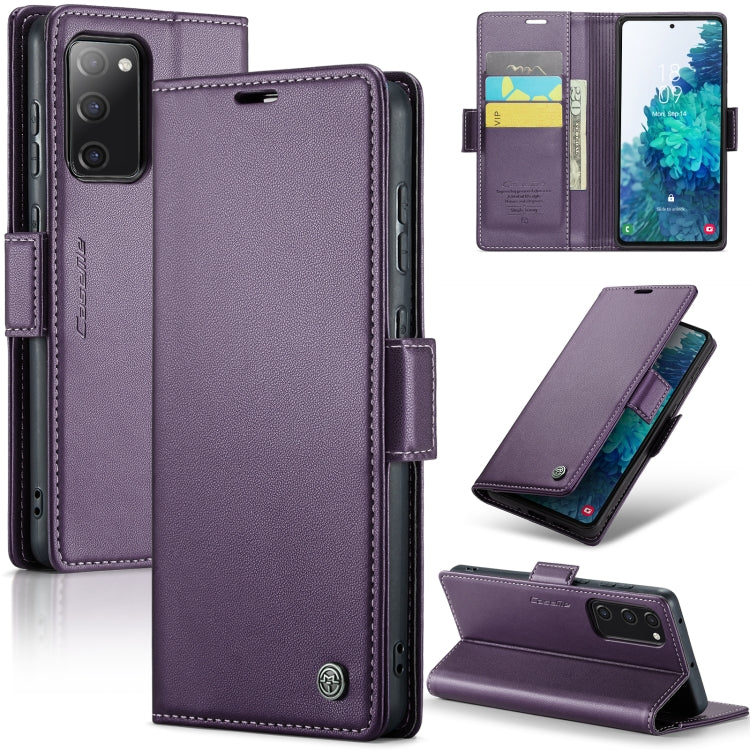 Samsung Galaxy S20 FE Case - RFID Anti-Theft Leather, Butterfly Buckle, Card Slot, Litchi Texture