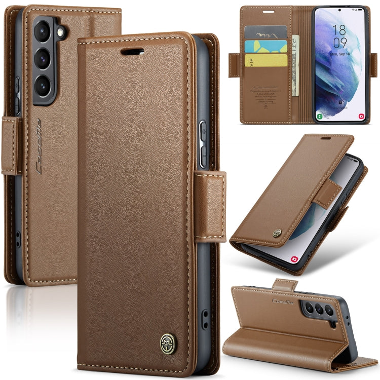 For Samsung Galaxy S21 5G Case - RFID Blocking Litchi Texture Leather Wallet with Stand & Card Holder