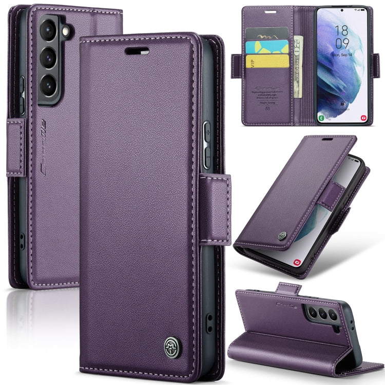 For Samsung Galaxy S21 5G Case - RFID Blocking Litchi Texture Leather Wallet with Stand & Card Holder