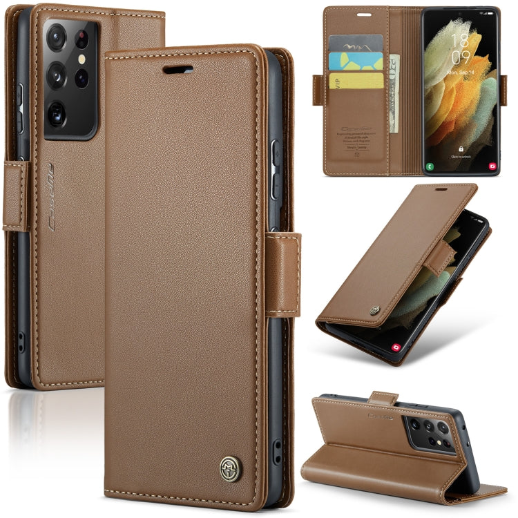 For Samsung Galaxy S21 Ultra 5G Leather Case - RFID Anti-theft, Card Slot, Stand, Litchi Texture