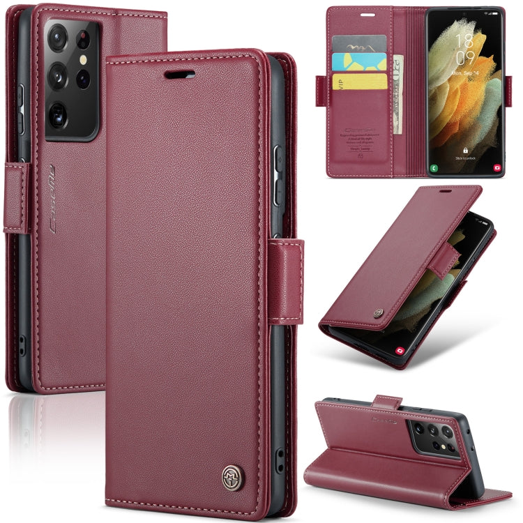 For Samsung Galaxy S21 Ultra 5G Leather Case - RFID Anti-theft, Card Slot, Stand, Litchi Texture