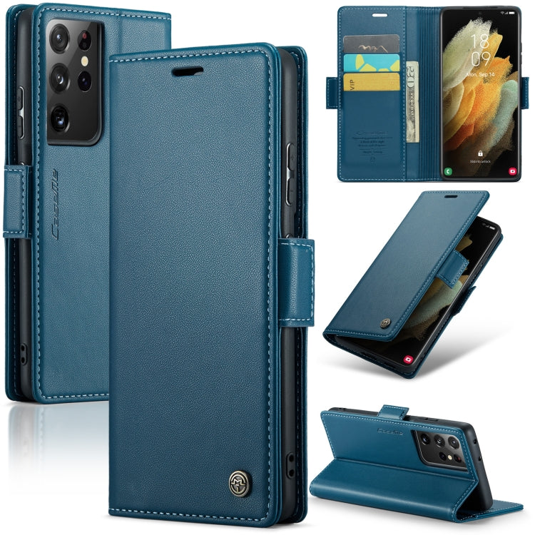 For Samsung Galaxy S21 Ultra 5G Leather Case - RFID Anti-theft, Card Slot, Stand, Litchi Texture