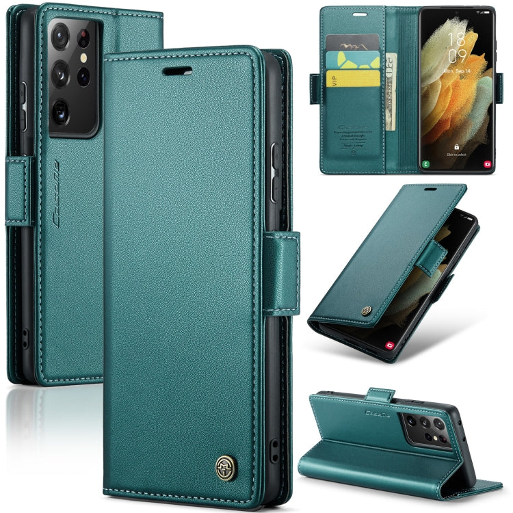 For Samsung Galaxy S21 Ultra 5G Leather Case - RFID Anti-theft, Card Slot, Stand, Litchi Texture