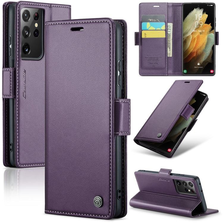 For Samsung Galaxy S21 Ultra 5G Leather Case - RFID Anti-theft, Card Slot, Stand, Litchi Texture