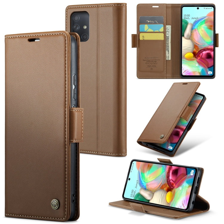For Samsung Galaxy A71 4G Case - Litchi Texture Leather with RFID Blocking, Card Slot & Stand