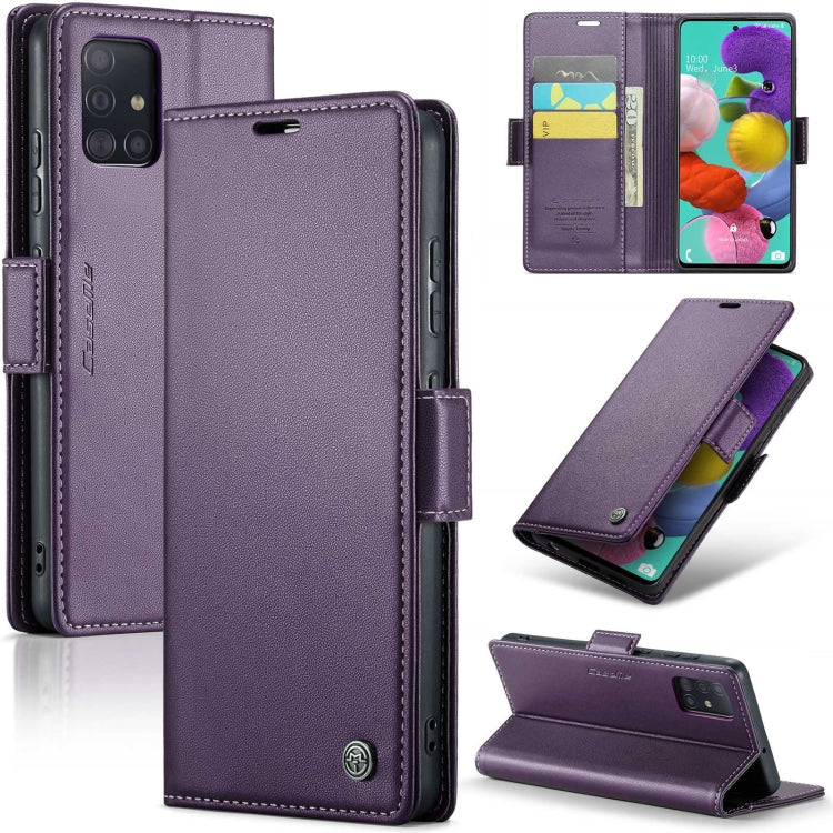 For Samsung Galaxy A51/M40s Case - RFID Litchi Leather with Card Slot & Stand
