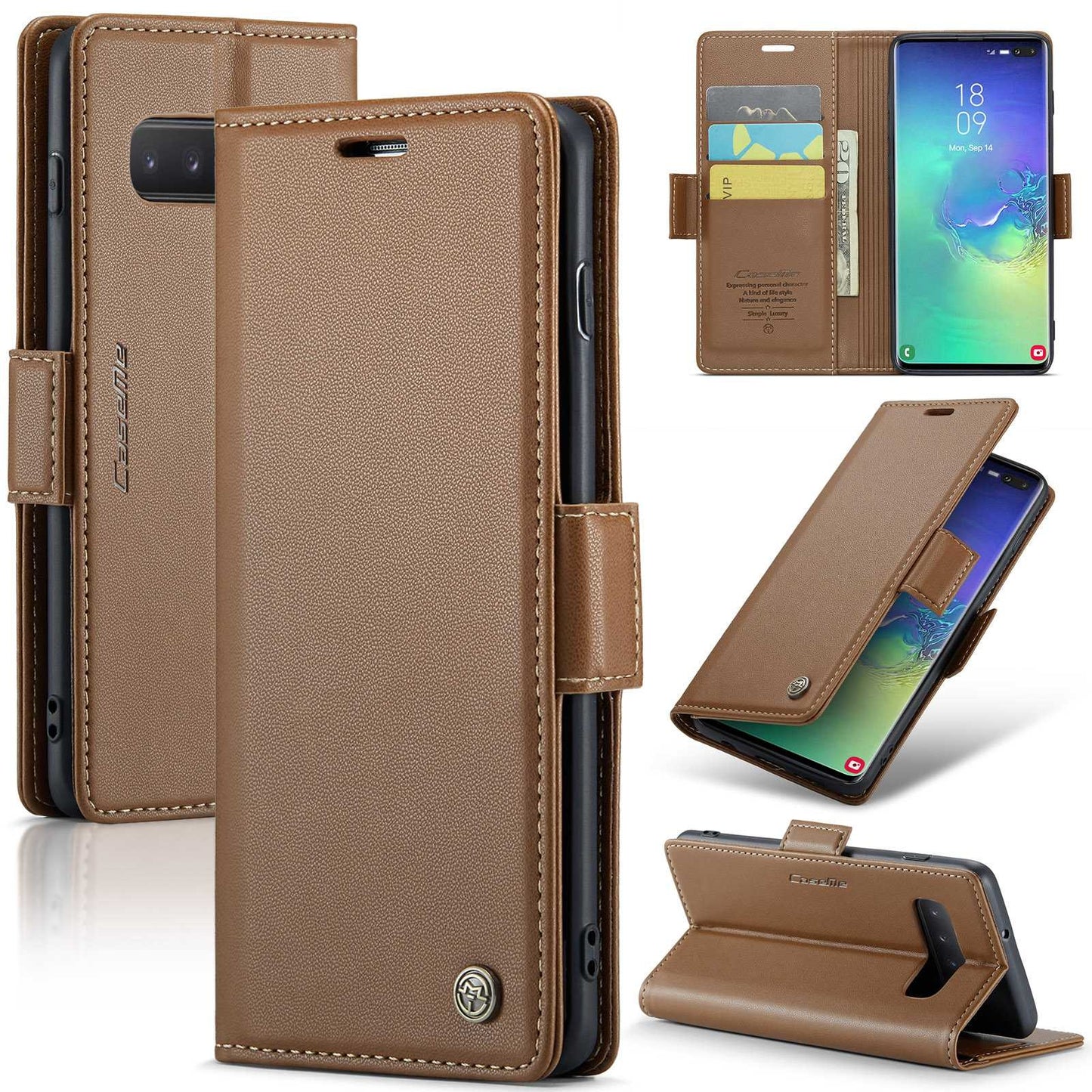 For Samsung Galaxy S10+ Case - RFID Anti-Theft, Butterfly Buckle, Litchi Leather with Card Slot & Stand