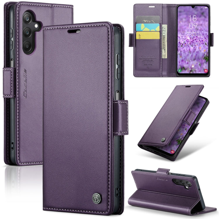 For Samsung Galaxy A25 5G Leather Case - RFID, Butterfly Buckle, Card Slot, Stand - Litchi Texture