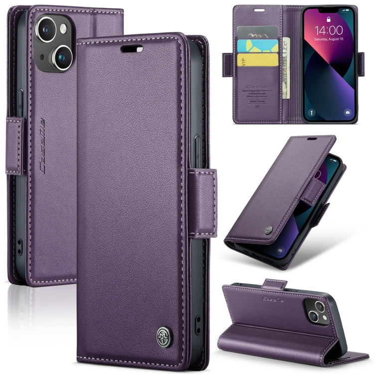 For iPhone 14 Leather Case - Butterfly Buckle, RFID Anti-Theft, Card Slot, Litchi Texture
