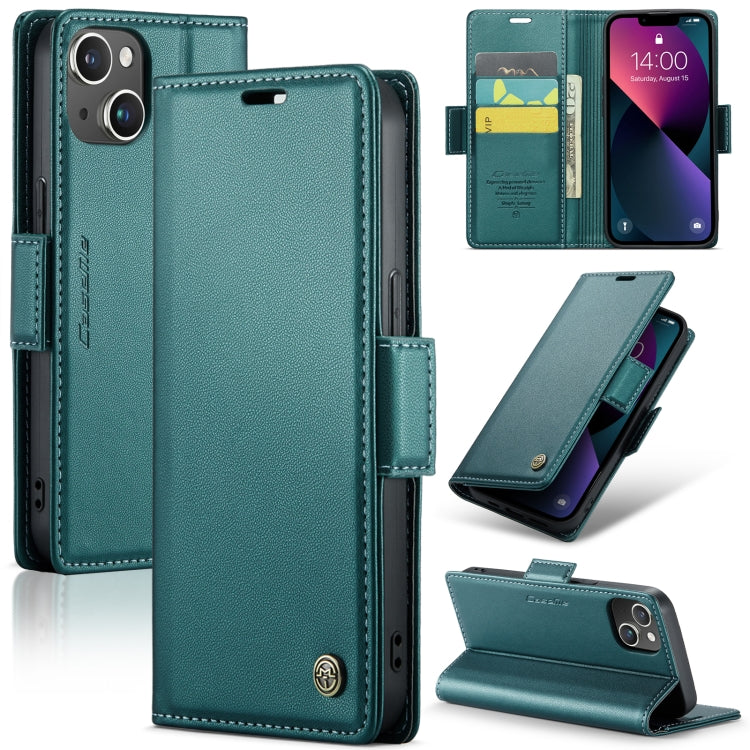 For iPhone 13 Leather Case - RFID, Butterfly Buckle, Card Slot, Litchi Texture