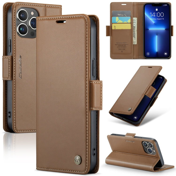 For iPhone 13 Pro Leather Case - RFID, Butterfly Buckle, Card Slot, Litchi Texture